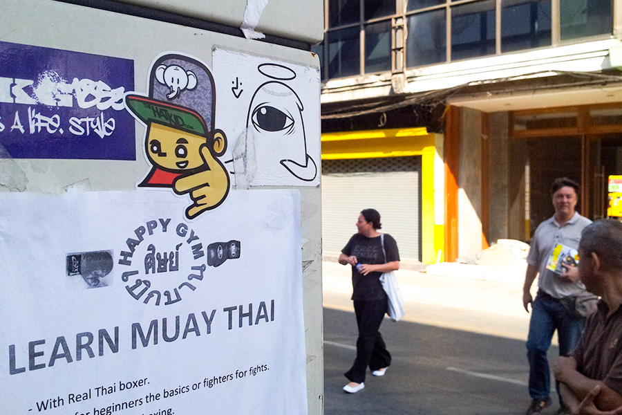 the hat kid street art Thailand stickers MUE BON